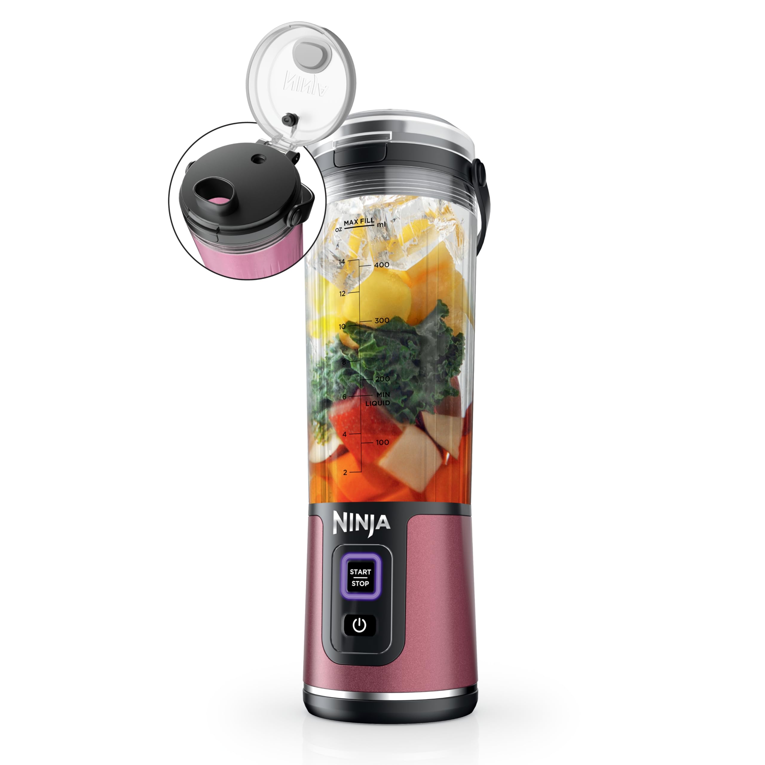 Ninja Blast Portable Blender Cordless 18oz. Vessel Personal Blender For-Shakes and Smoothies BPA Free Leakproof-Lid and Sip Spout USB-C Rechargeable Dishwasher Safe Metallic Cherry BC151RD