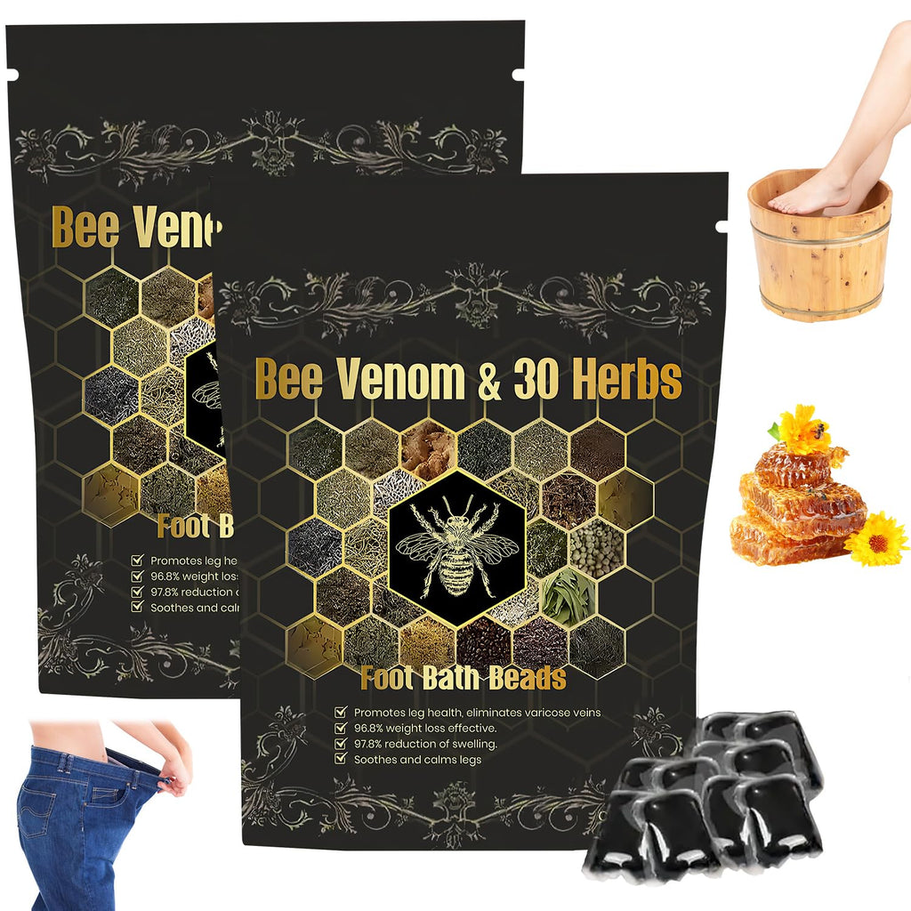 Bee Venom & 30 Herbs Firming Detox Foot Bath Beads Bee Venom Detox&Shaping Cleansing Foot Soak Beads Herbal Foot Bath Beads for Relaxing and Soothing Body Sore Tired (2 Pcs)