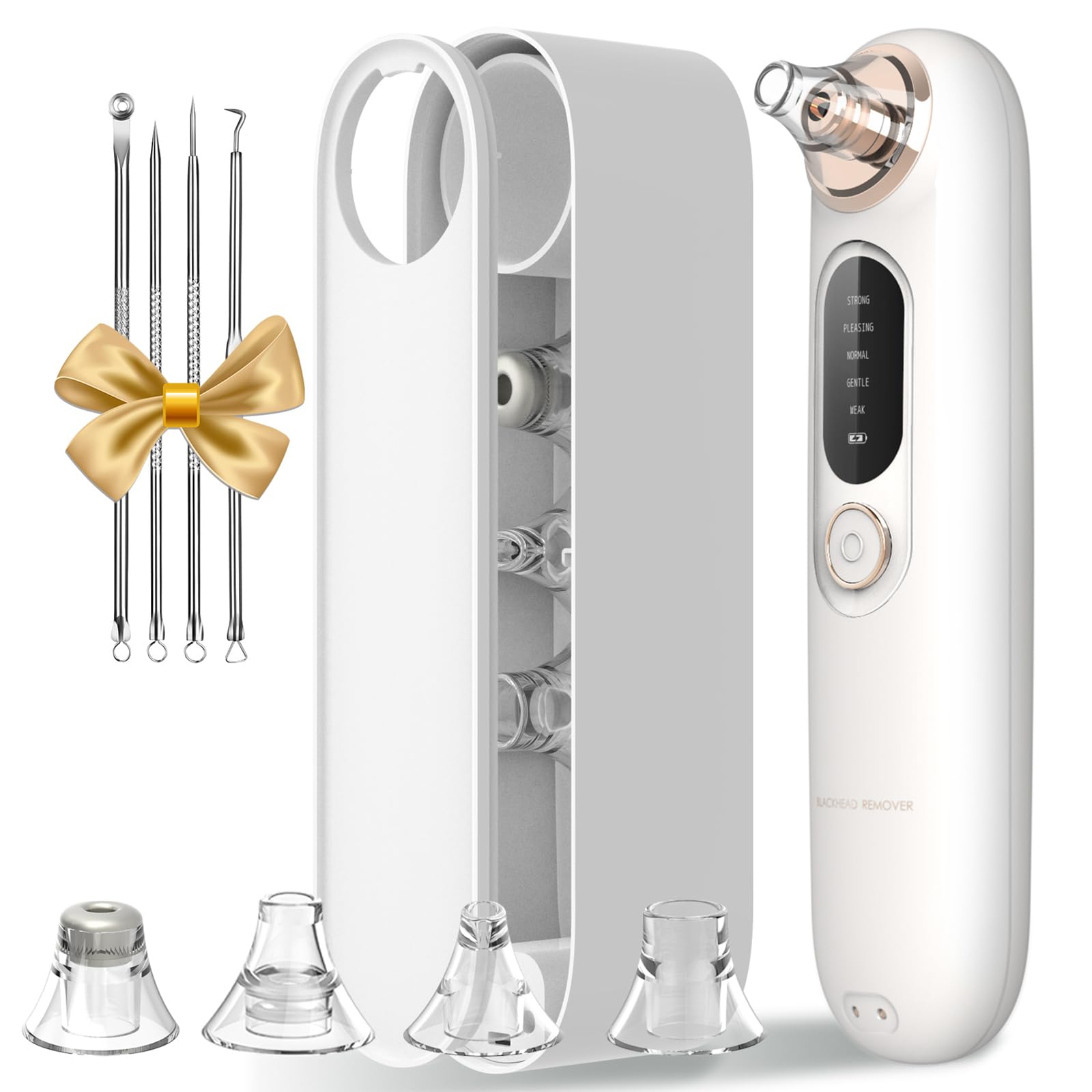 Blackhead Remover Pore Vacuum Kit for Face 5 Adjustable Suction Levels Blackhead Extraction Tool Face Suction Pore Cleaner with 4 Suction Heads 4 Probes for Women & Men（White