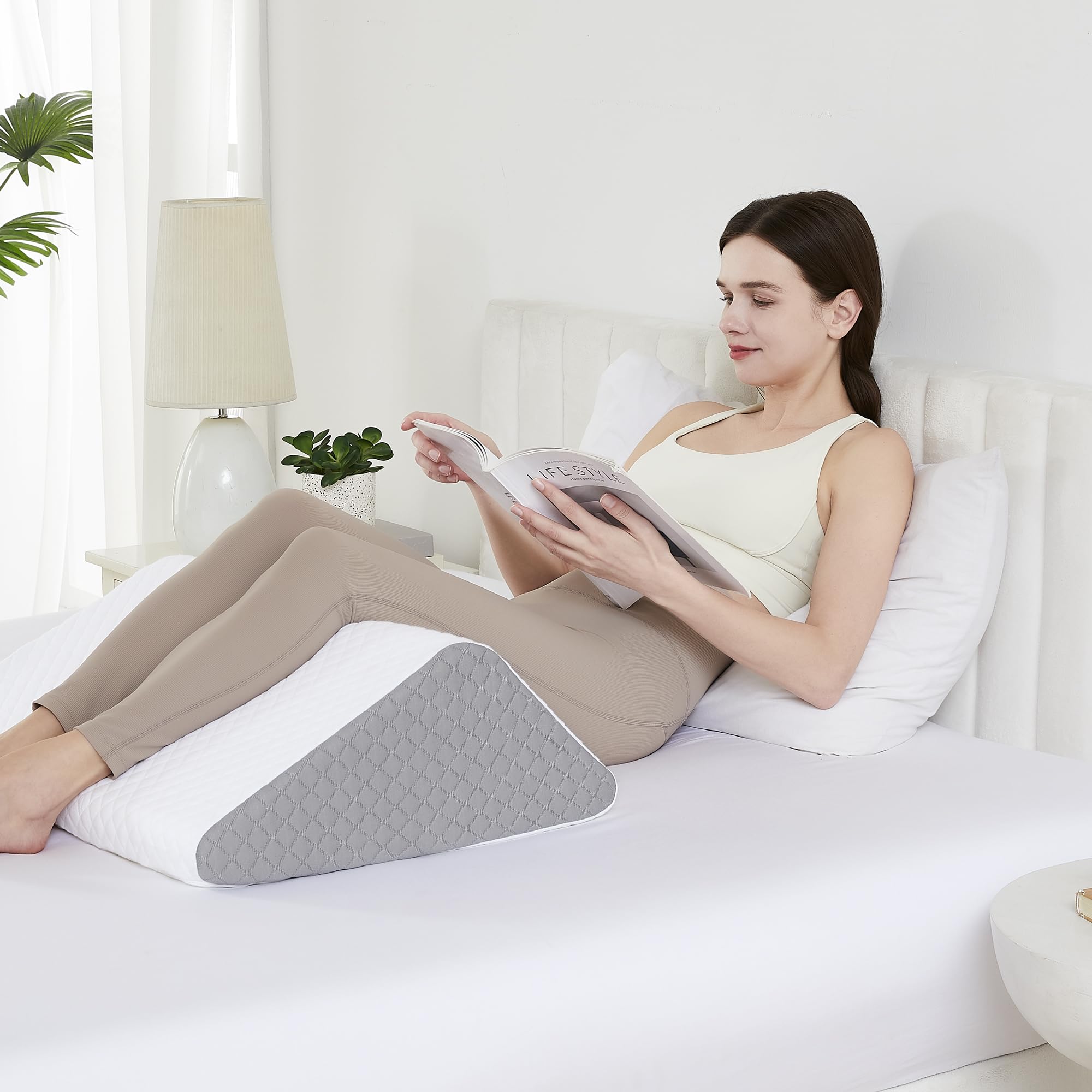 Orthopedic Wedge Pillow for Leg & Knee Support - CertiPUR Memory Foam Pillow with Washable Covers for Post Surgery Acid Reflux & Pain Relief - Adjustable Bed & Body Positioning Cushions Knee Wedge